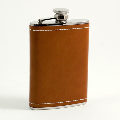 Protos India.Net 8oz Brown Leather Hip Flask Stainless Steel Hip Flask(236 ml)