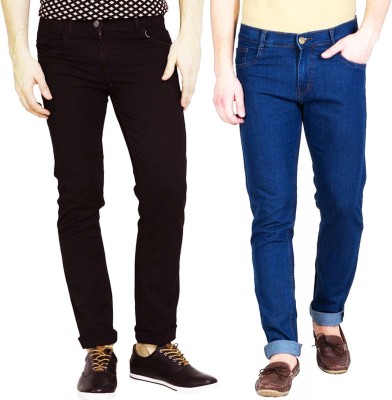 Masterly Weft Slim Men Blue, Black Jeans(Pack of 2)