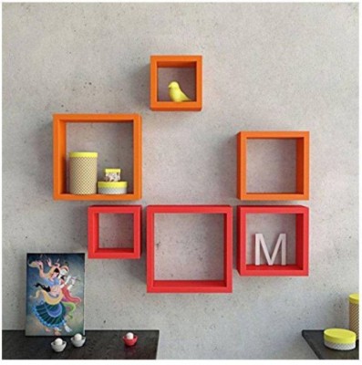 OnlineCraft wooden wall shelf Wooden Wall Shelf(Number of Shelves - 6, Orange, Pink, Multicolor)