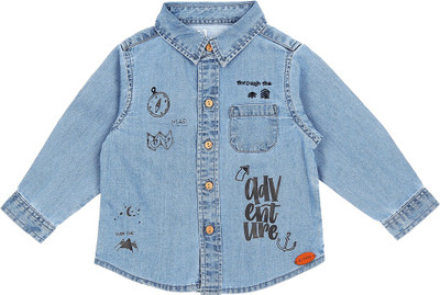GINI & JONY Baby Boys Solid Casual Blue Shirt