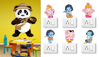 Walltech 12 cm Cute Panda Krishna Switch Board Sticker Self Adhesive Sticker(Pack of 2)