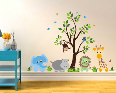 fuzzy 100 cm Tree and Cartoon Self Adhesive Sticker(Pack of 1)