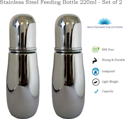 Beautiq Baby Collections Stainless Steel Baby Feeding Bottle High Grade Silicon Nipple - 220 ml(Silver)