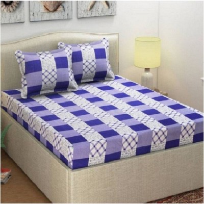 Panipat Textile Hub 140 TC Microfiber Double 3D Printed Fitted & Flat Bedsheet(Pack of 1, Blue)