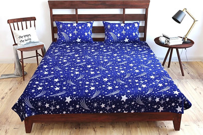 H18 SHEET 160 TC Microfiber Double Printed Flat Bedsheet(Pack of 1, Blue)