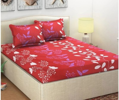 H18 SHEET 160 TC Microfiber Double Floral Flat Bedsheet(Pack of 1, Red)