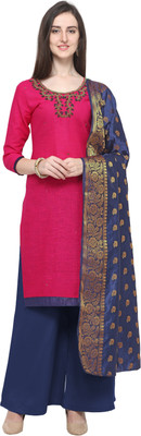 Blissta Cotton Blend Solid, Embroidered, Self Design Kurta & Palazzo Material