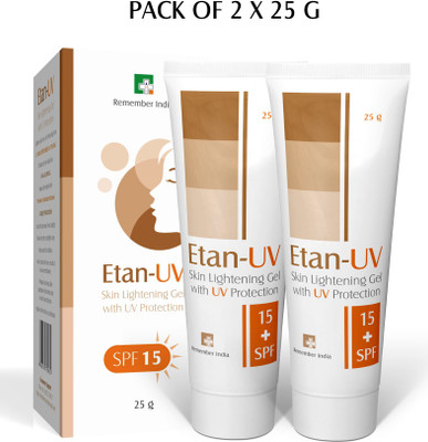 Etan-UV Fairness Cream Gel with 15+ SPF UV Protection - Dark Spot Removal - Anti Tan - Radiance & Glow - Skin Brightening - Pigmentation Removal - 25 g (Pack of 2=50 g)(50 g)
