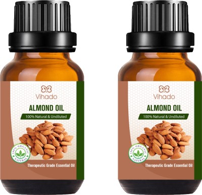 Vihado Best Premium Virgin Sweet Almond Cold Pressed Oil- Helps Cleanse Skin, Reduces Dark Circles and Prevents Hair Loss (10 ml) (Pack of 2) Hair Oil(10 ml)