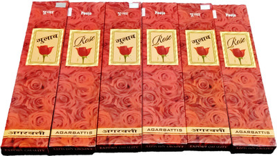 Groco Pooja Agarbatti Rose (Pack of 6 With 20 Sticks in Each Pack) Rose(6 Units, Set of 20)
