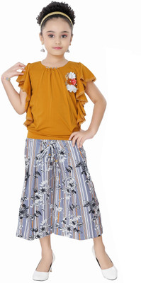 Arshia Fashions Girls Party(Festive) Top Capri(Yellow)