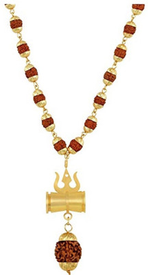 Craft Mart 5 Mukhi Gold Capping Rudraksh Mala with Shiv Shakti Kawach Damru And Trishul Brass Pendant Set Brass, Wood Chain Set