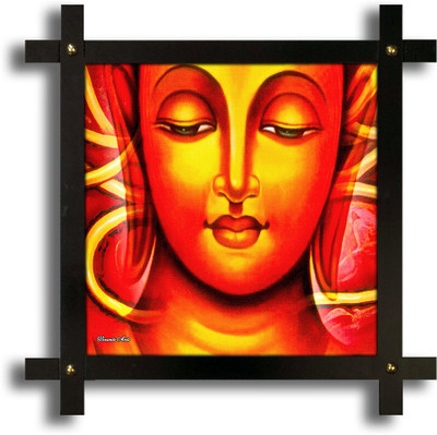 Poster N Frames Cross Wooden Frame Hand-Crafted with photo of Buddha Digital Reprint 16.5 inch x 16.5 inch Painting(With Frame)