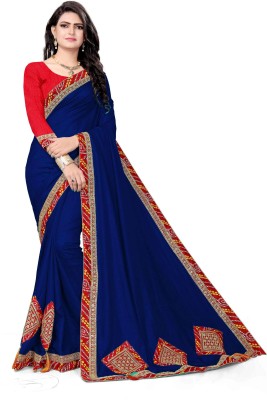 Payu Applique Bollywood Silk Blend Saree(Dark Blue)