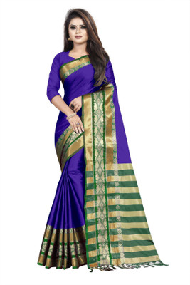 Hensi sarees shop Self Design Bollywood Jacquard Saree(Blue)