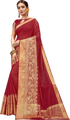 Shaily Retails Self Design Bollywood Linen Saree(Red)