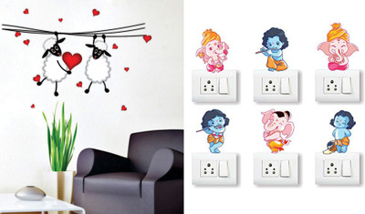 Walltech 10 cm SHEEPS WITH HEART Ganesh and Friends Switch Board Sticker Self Adhesive Sticker(Pack of 2)
