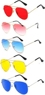 Elligator Aviator Sunglasses(For Men & Women, Red, Pink, Blue, Yellow)