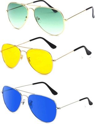 Elligator Aviator Sunglasses(For Men & Women, Green, Yellow, Blue)