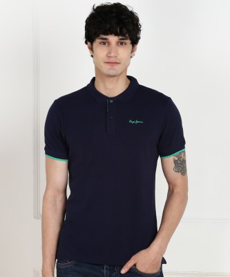 Pepe Jeans Solid Men Polo Neck Dark Blue T-Shirt