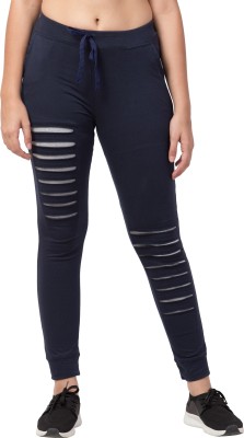 Bluecon Self Design Women Dark Blue Track Pants