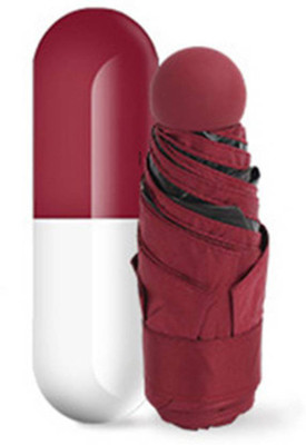 MEZIRE Designer Ultra Mini UV Coated 4-Fold Travel Capsule Umbrella, Umbrella(Red)