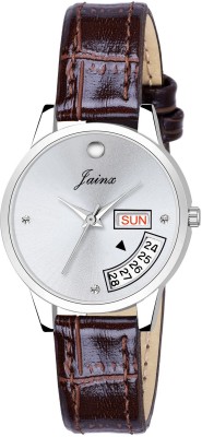 JAINX JW638 Silver Dial Day & Date Function Leather Strap Analog Watch  - For Women