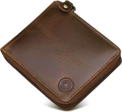 POLLSTAR Men Casual Brown Genuine Leather Wallet(7 Card Slots)