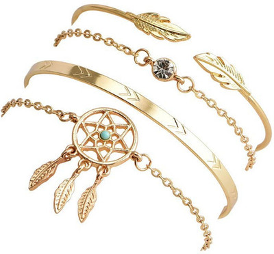 Shining Diva Alloy Cubic Zirconia Gold-plated Bracelet Set(Pack of 4)