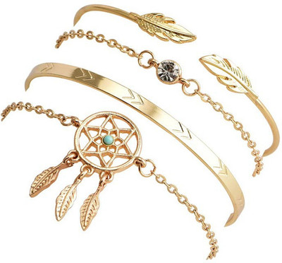 Shining Diva Alloy Cubic Zirconia Gold-plated Bracelet Set(Pack of 4)