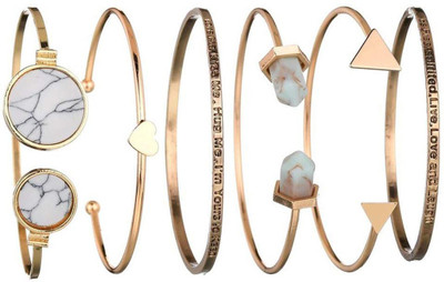 Shining Diva Alloy Cubic Zirconia Gold-plated Bracelet Set(Pack of 6)