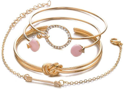 Shining Diva Alloy Cubic Zirconia Gold-plated Bracelet Set(Pack of 4)