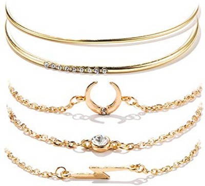 Shining Diva Alloy Cubic Zirconia Gold-plated Bracelet Set(Pack of 5)