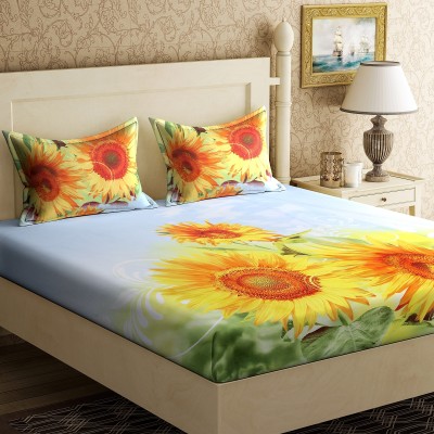 LIVEWELL 120 TC Polyester Double 3D Printed Flat Bedsheet(Pack of 3, Yellow)