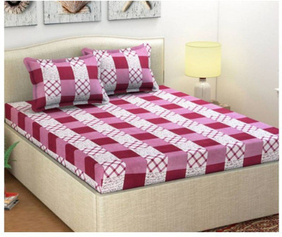 Panipat Textile Hub 140 TC Microfiber Double 3D Printed Fitted & Flat Bedsheet(Pack of 1, Maroon)