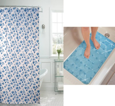 E-Retailer 213 cm (7 ft) PVC Semi Transparent Shower Curtain (Pack Of 2)(Floral, Blue)