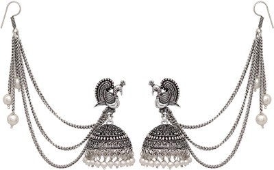 V L INTERNATIONAL Designer Pearl Beads Silver Oxidised Girls Jhumki Jhumka Earrings Alloy Jhumki Earring