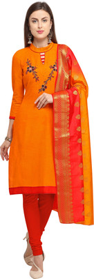 Blissta Cotton Blend Solid, Embroidered, Self Design Kurta & Churidar Material