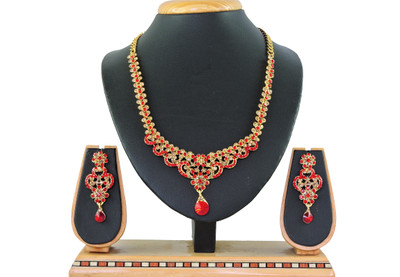 KAHAR CREATION Alloy Gold-plated Red Jewellery Set(Pack of 1)