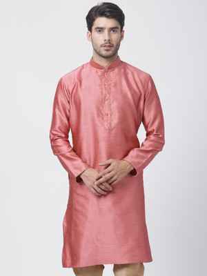 VASTRAMAY Men Self Design Straight Kurta(Pink)