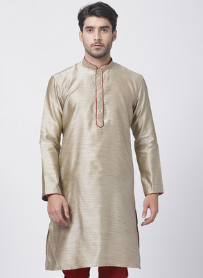 VASTRAMAY Men Self Design Straight Kurta(Beige)