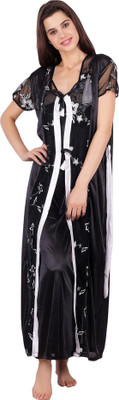eSOUL Women Nighty with Robe(Black)