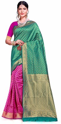 manvaa Self Design Banarasi Silk Blend Saree(Pink)