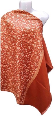 Royal-E-Kashmir Wool Embroidered Women, Men Shawl(Orange)