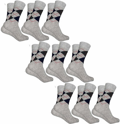 PinKit Men Argyle Mid-Calf/Crew(Pack of 9)