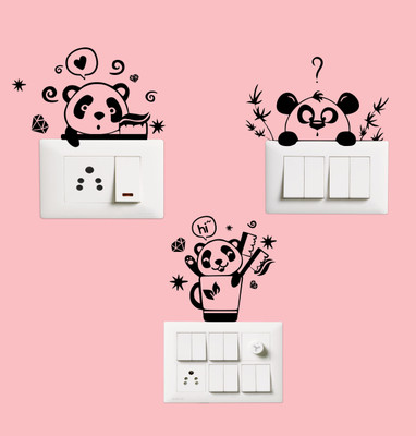 Creatick Studio 13 cm Decorative Brushing Panda Wall Decorative Self Adhesive Sticker(Pack of 1)