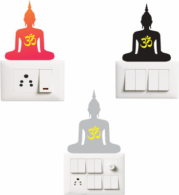 Saiii Designs 10 cm Lord Budha Wall Set of 3 Self Adhesive Sticker(Pack of 1)