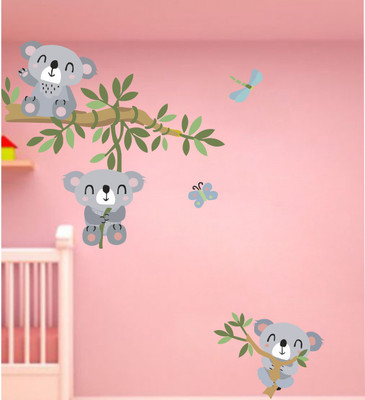 Divine studio 78 cm Cute Taddy On Branch(78cm * 126cm ) Self Adhesive Sticker(Pack of 1)