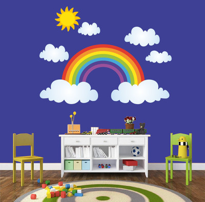 SUDARSHAN STICKER 85 cm Rainbow And Clouds Kids Decorative Wall Sticker (58 cm x 120 cm) Self Adhesive Sticker(Pack of 1)