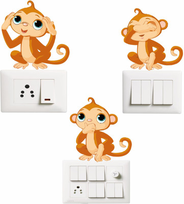 Saiii Designs 10 cm Funny Monkey Wall Set of 3 Self Adhesive Sticker(Pack of 1)